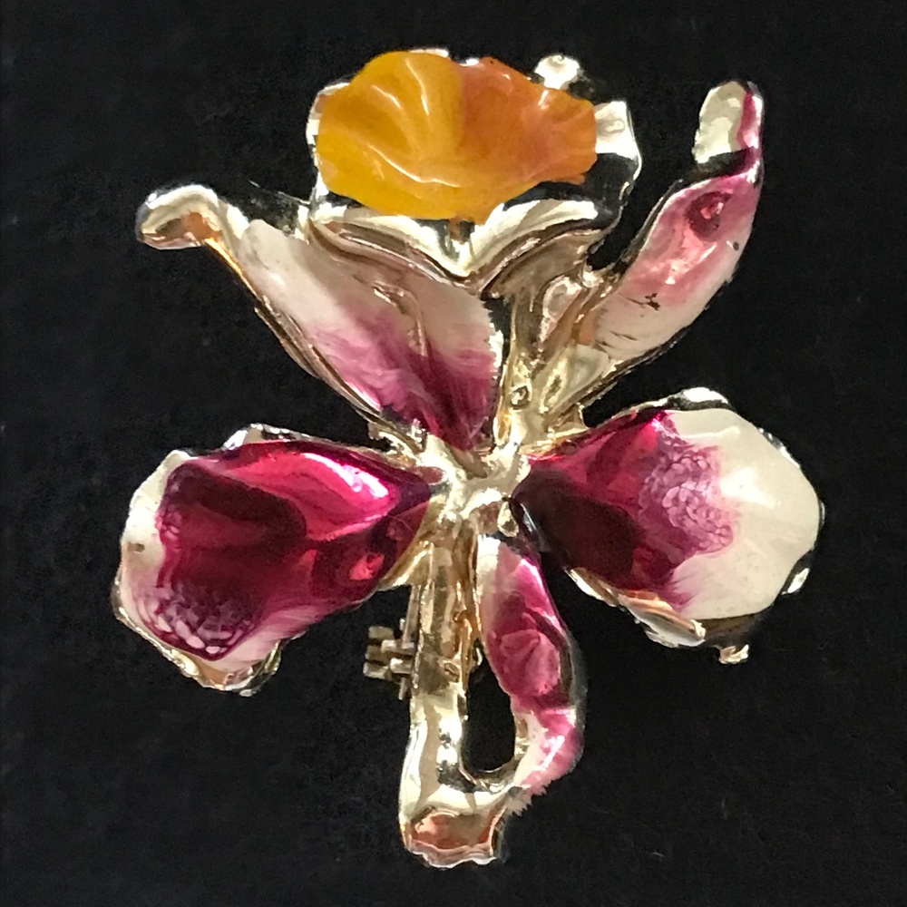 Gold Tone Vintage Orchid Brooch
